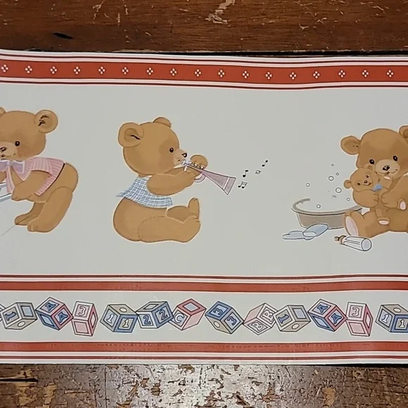 Vintage Borden Wallpaper Border Lot of 5 WB752 15 Feet Each Baby Teddy Bear
